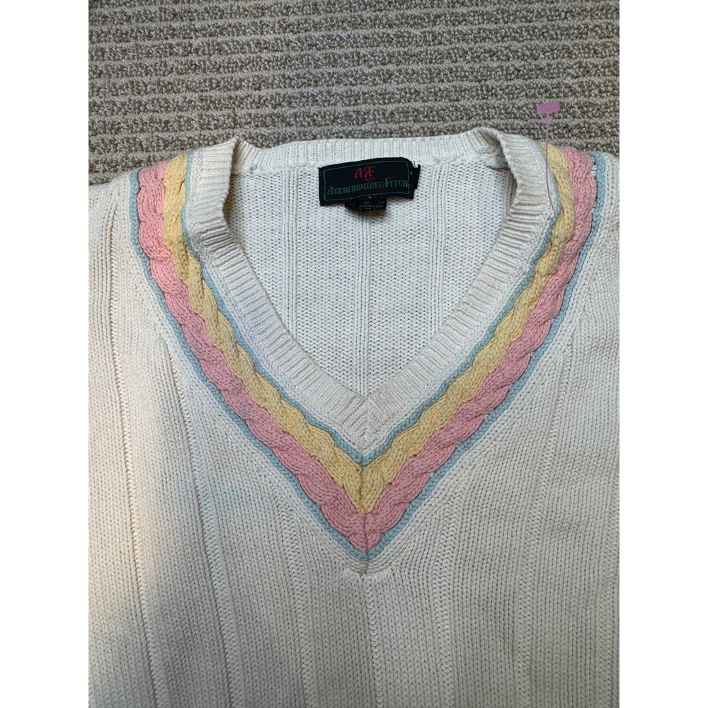 Vintage Abercrombie & Fitch Cable‎ Knit V Neck Sweater Size M Cottagecore Preppy - Picture 4 of 11